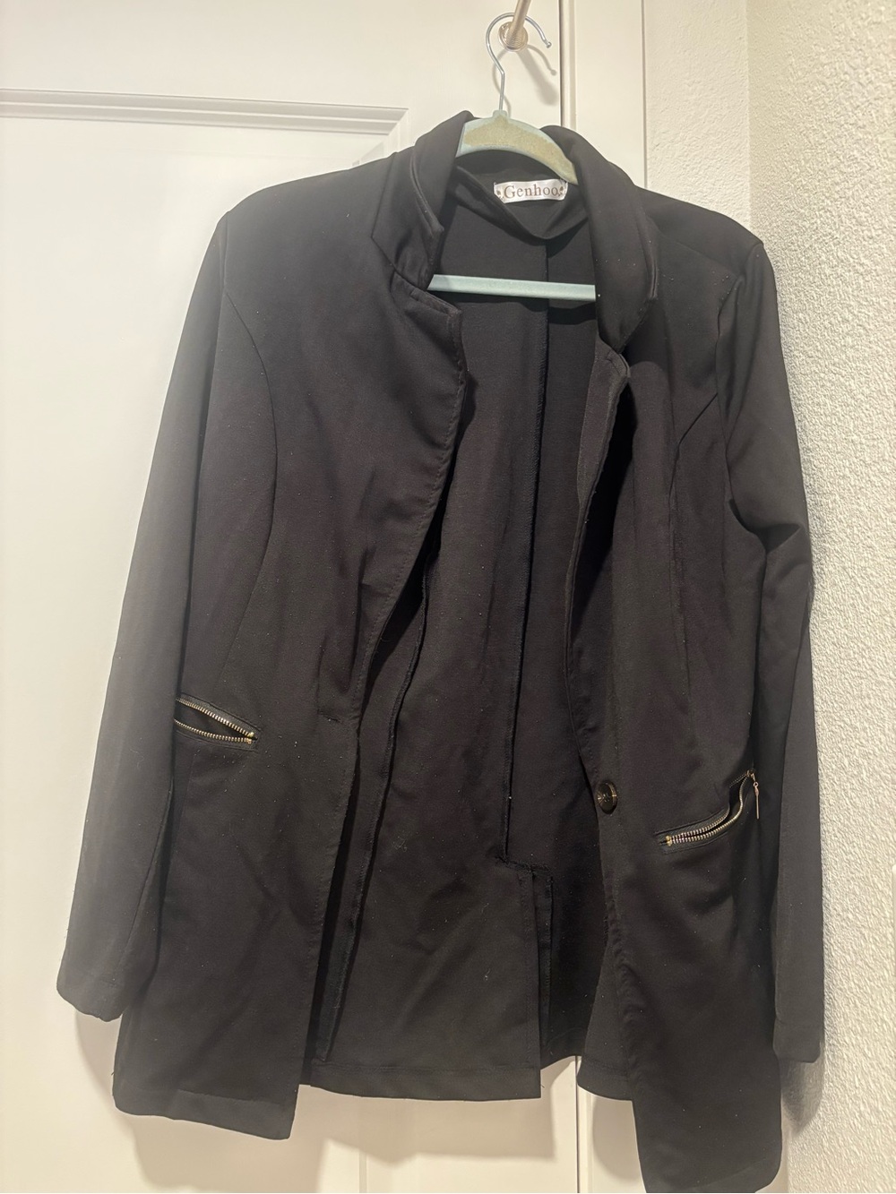 Black Women's Open Blazer with Zippered Pockets